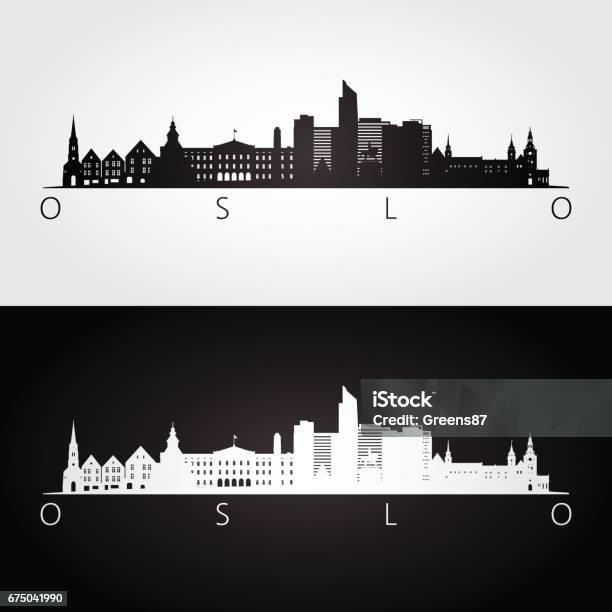 오슬로의 스카이라인과 랜드마크 실루엣 오슬로에 대한 스톡 벡터 아트 및 기타 이미지 - 오슬로, 스카이라인, 노르웨이