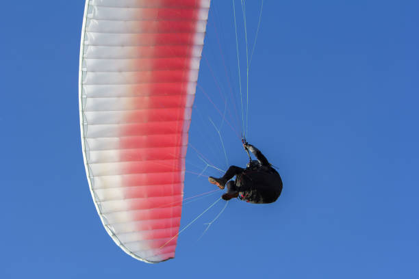 istock Paraglider flying in the blue sky as background 675042002