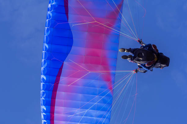 istock Paragliding in tandem free gliding and blue sky as background 675042026