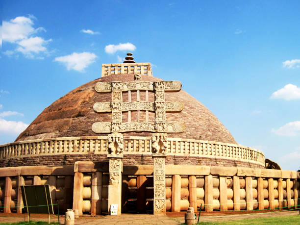 Buddhist Stupa in Sanchi, Madhya Pradesh, India stock photo
