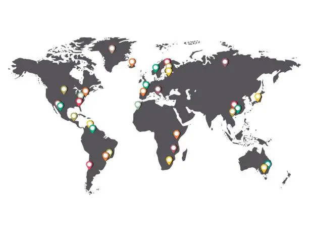 Vector illustration of Map of the world with points of interest