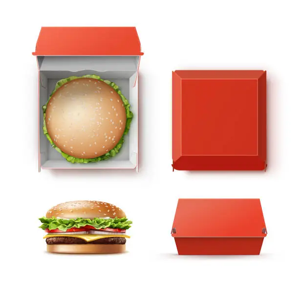 Vector illustration of Vector Set of Container with Hamburger