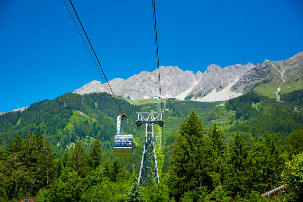 Chairlift to mountain peaks stock photo