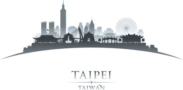 타이페이 대만 도시 스카이라인 실루엣 - taipei stock illustrations