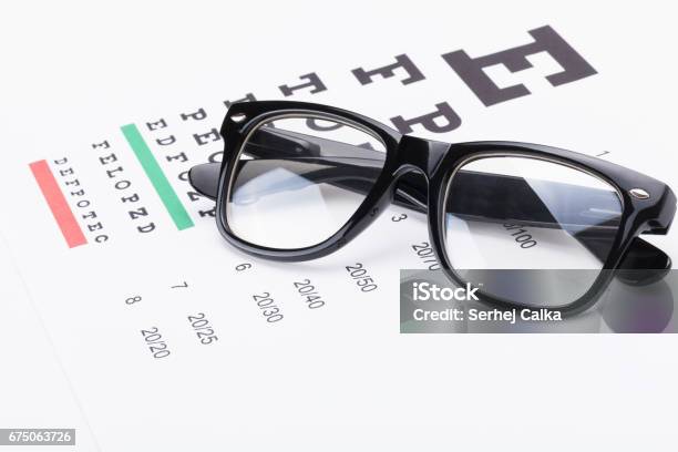 Table For Eyesight Test With Neat Glasses Over It Stock Photo - Download Image Now - Arts Culture and Entertainment, Belarus, Border - Frame