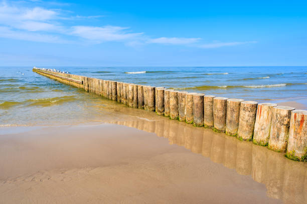 istock Breakwaters on sandy Leba beach, Baltic Sea, Poland 675065082