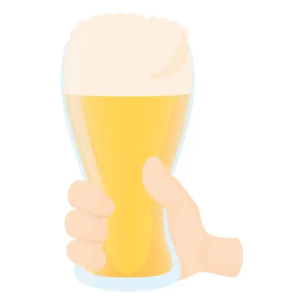 Vector illustration of Hand holding glass of beer icon, cartoon style