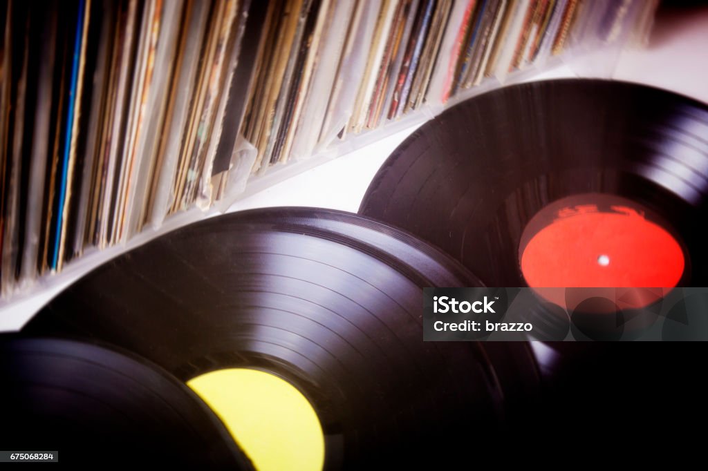 Vinyl records gathering dust Analog Stock Photo