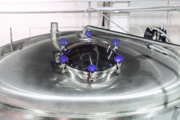 istock Semicircular top of a metal tank for storing liquid 675070836