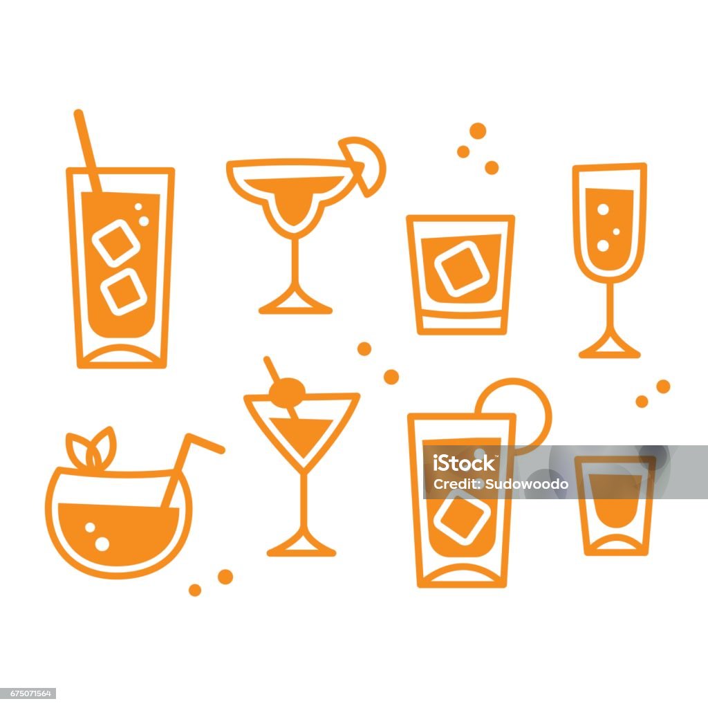 Cocktail glasses set Set of cocktail glasses icons in retro style, isolated vector illustration. Bar or restaurant drinks collection. Cocktail stock vector