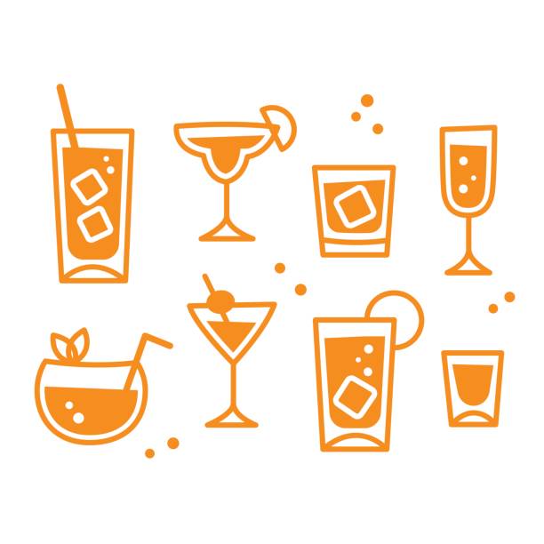 Cocktail glasses set Set of cocktail glasses icons in retro style, isolated vector illustration. Bar or restaurant drinks collection. cocktail stock illustrations