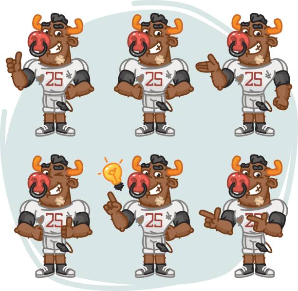 Character Set Bull Football Player Shows And Points Stock Illustration -  Download Image Now - iStock