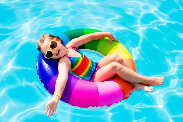 istock Child with toy ring in swimming pool 675077204
