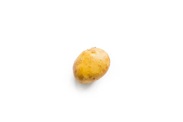 istock Organic round potato on a white background 675078388