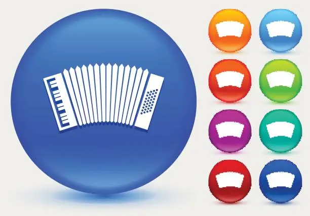 Vector illustration of Accordion Icon on Shiny Color Circle Buttons