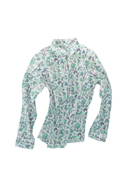 istock Female shirt, blouse with bright floral pattern, isolated on white background 675085384