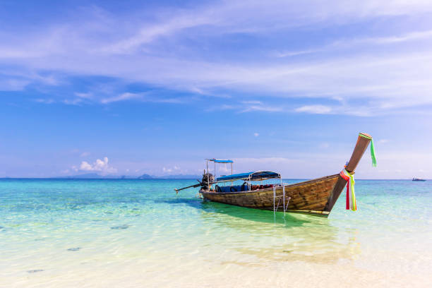istock Longtail boat at the beautiful beach, Krabi Thailand 675086352