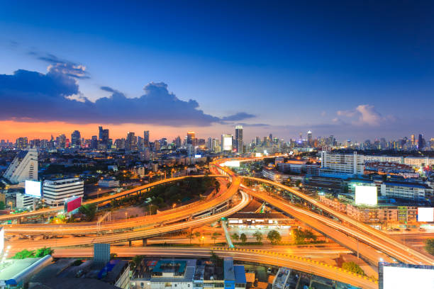 istock Bangkok Expressway and Highway top view during twilight time ,expressway is an important facility for rush hour in Bangkok , Bangkok,Thailand 675093646