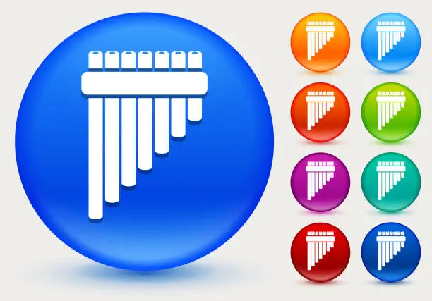 Vector illustration of Pan Pipes Icon on Shiny Color Circle Buttons