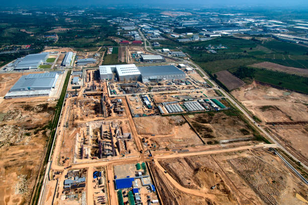 istock Industrial estate land development aerial view 675094260