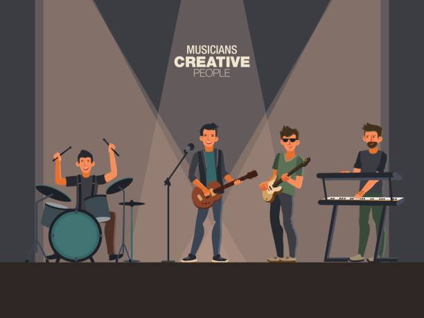 Music band. Group of young rock musician Music band. Group of young rock musician electric piano stock illustrations