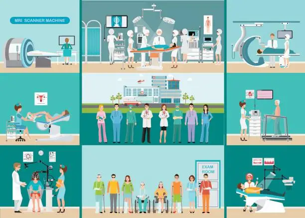 Vector illustration of Doctors and patients in hospitals.