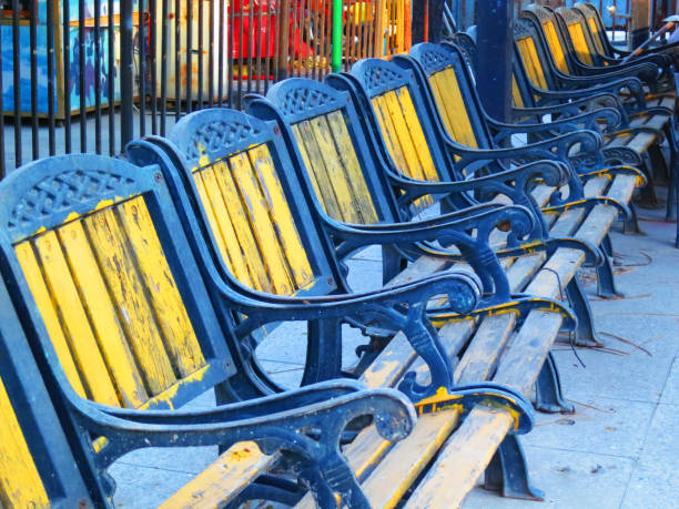 istock Solitary and colorful benches 675192596