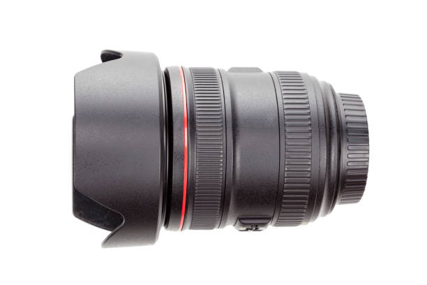 istock Close up camera lens on white background. 675195656