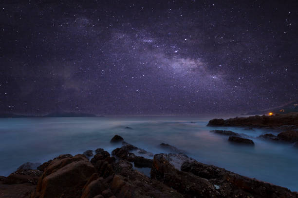 istock milky way galaxy with beautiful seascape long exposure. 675196178