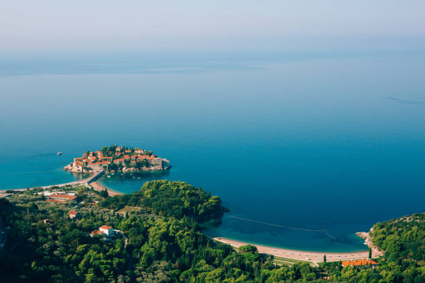 istock Sveti Stefan, view from the mountain 675203408