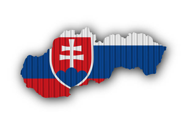 Map and flag of Slovakia on corrugated iron