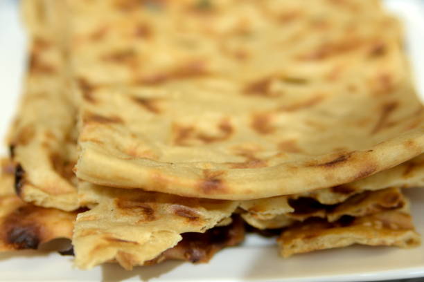 istock Iranian breakfast at the office with Sangak bread and cheese 675214528