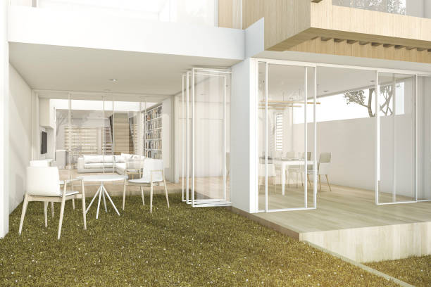 istock 3d rendering private garden in modern minimal house 675219440