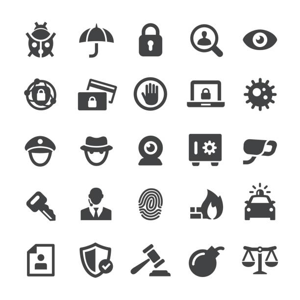 ilustraciones, imágenes clip art, dibujos animados e iconos de stock de iconos de seguridad - serie inteligente - surveillance human eye security privacy