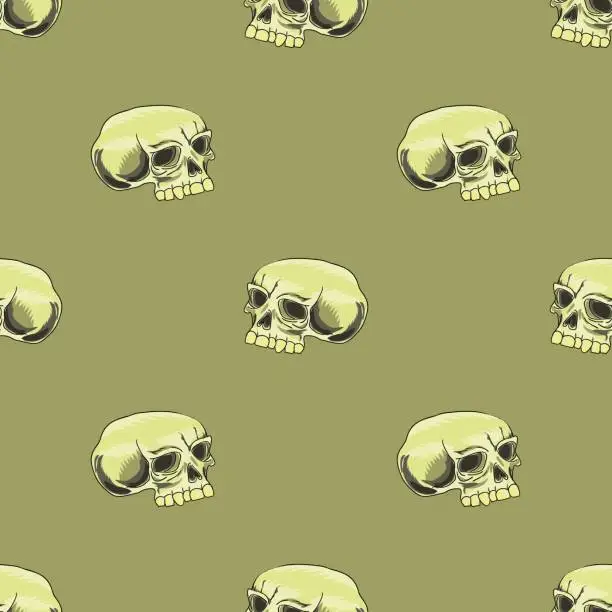 Vector illustration of Old Human Skull Seamless Pattern