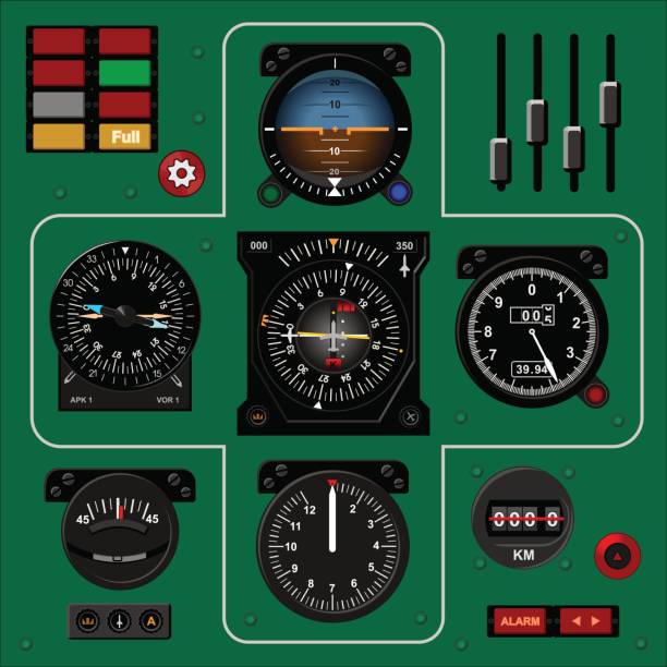 비행기 악기 패널입니다. 항공기 대시보드입니다. 현실적인 배경 - altitude dial stock illustrations