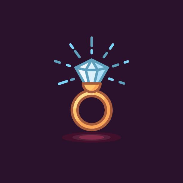 istock Vector icon in style linework jeweler gold ring with diamond on dark background 675234304