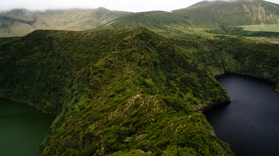 Vista aérea de lagos Comprida y Negra, isla de Flores, Azores. Portugal photo