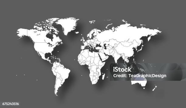 World Map White Color With Shadow Stock Illustration - Download Image Now - Abstract, Africa, Art