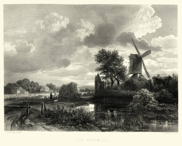 風車、ヤコブ・ファン・ルイスダールの後、17世紀 - 17th century style点のイラスト素材／クリップアート素材／マンガ素材／アイコン素材