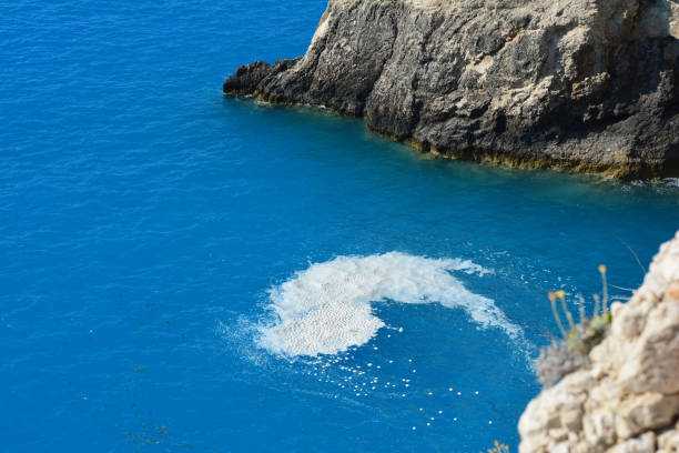 Marine Mycilage near cliffs Marine Mycilage, Marine snow or Sea snots near cliffs in Ionian Sea colloid stock pictures, royalty-free photos & images