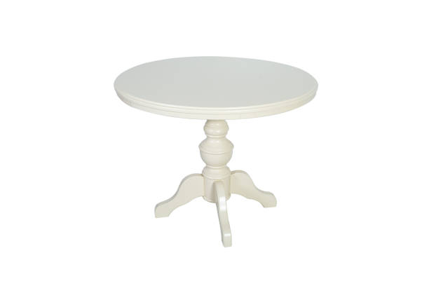 istock Round wooden table isolated on white background 675254646