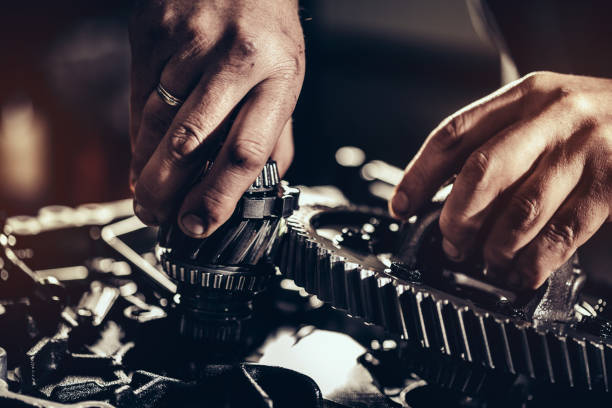 Continuously variable transmission repair close-up Continuously variable transmission metal parts close-up lubrication stock pictures, royalty-free photos & images