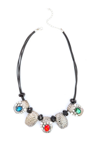 istock Necklace with colored stones isolated on white 675268090