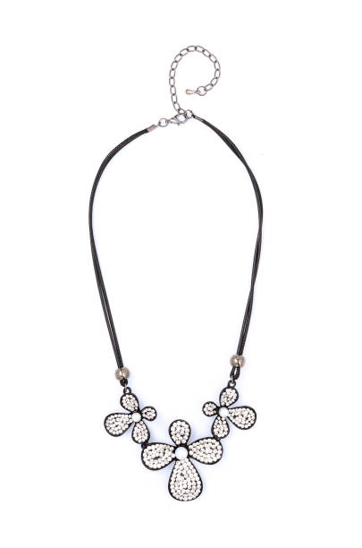 Silver necklace with flowers isolated on white