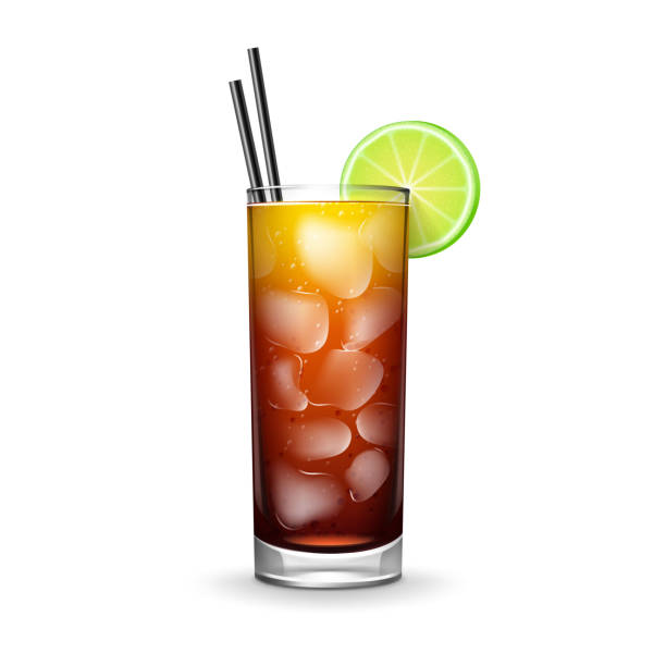 Cuba Libre cocktail Vector Cuba Libre cocktail with rum, cola, fresh lime, ice cubes and black straw tubes isolated on white background cuba libre stock illustrations