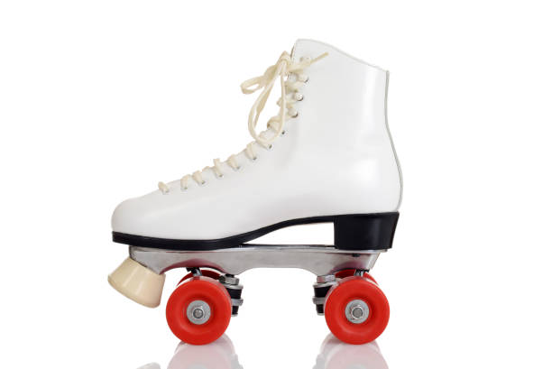 side view women white quad roller skate side view women white quad roller skate on white background roller skating stock pictures, royalty-free photos & images