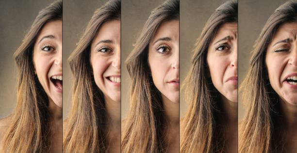 な笑顔の女性 - facial expression women sadness multiple image ストックフォトと画像