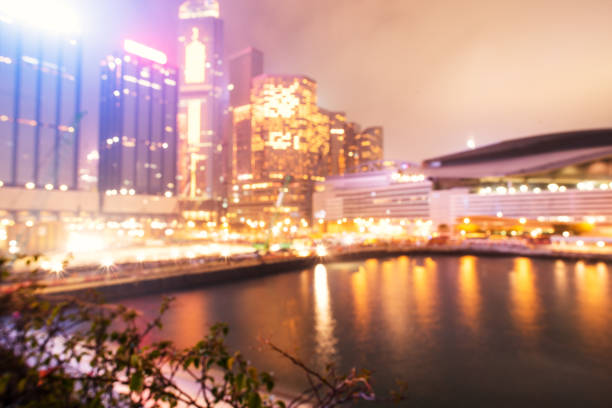 Modern city night lights defocused abstract background