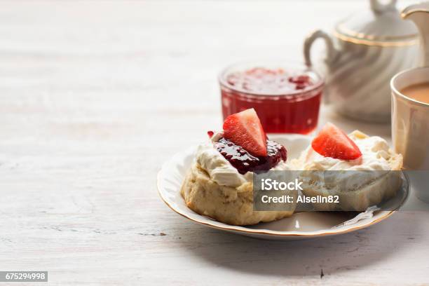 English Cream Teas With Scones Stock Photo - Download Image Now - Afternoon Tea, Scone, Tea - Hot Drink